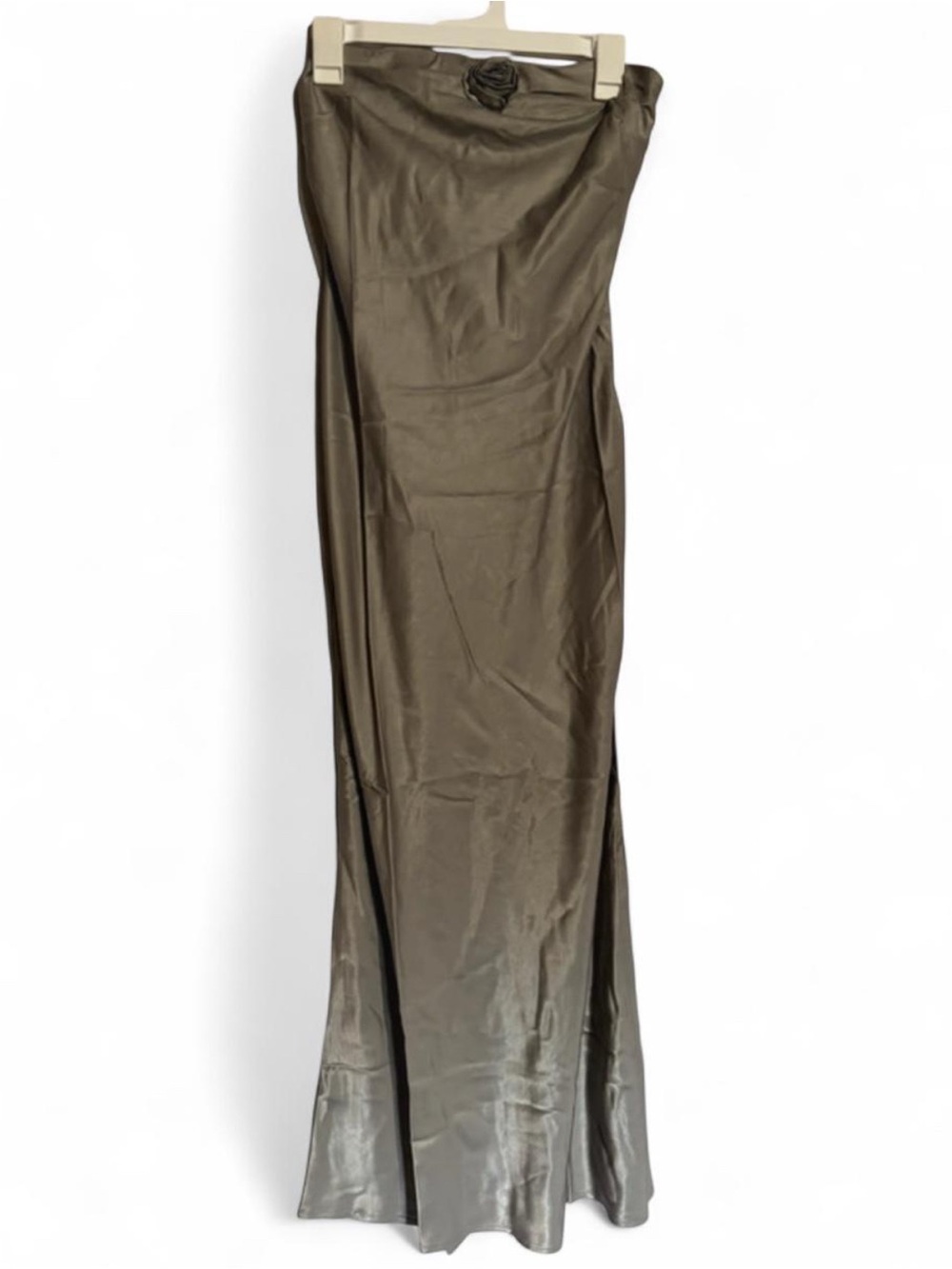 Wild Fable Rosette Satin Tube Maxi Dress Silver Gray S NWT